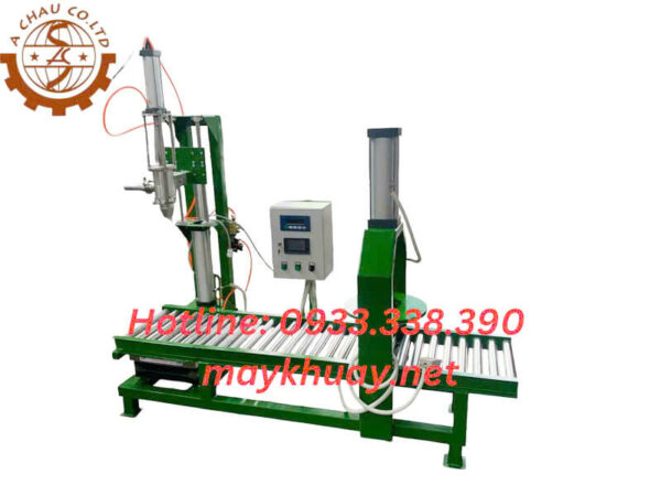 Máy chiết rót sơn 1 vòi kết hợp đóng nắp thùng bán tự động